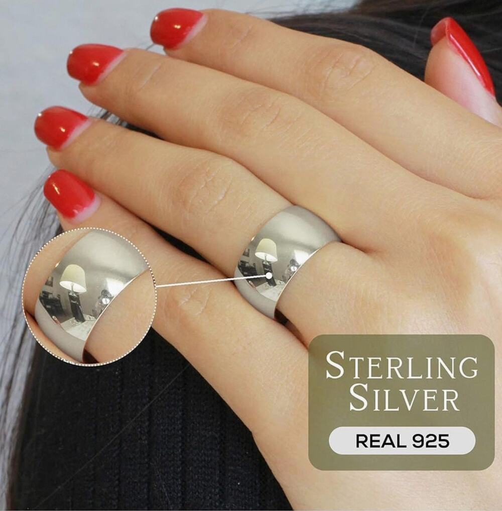 Sterling Silver Statement Band Ring - Unisex Size 8